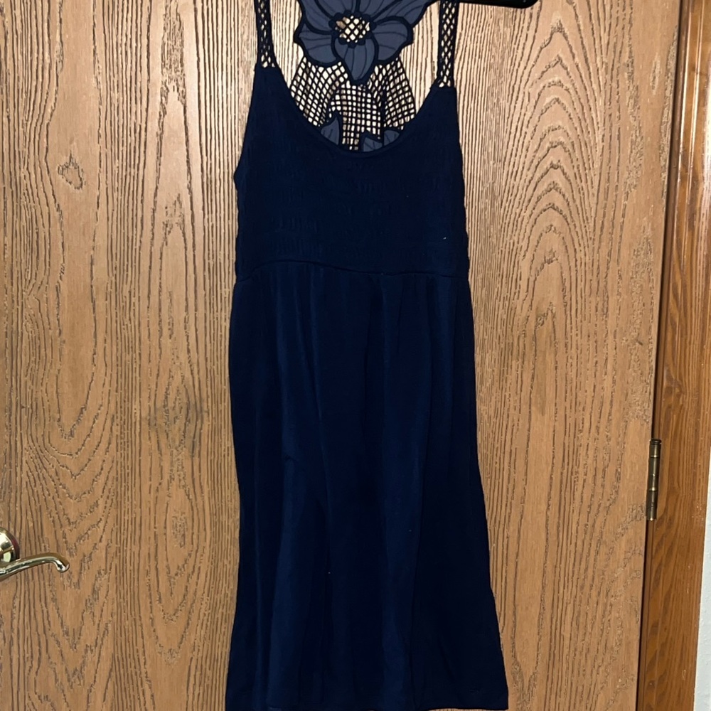 Derek Heart Midnight Blue Dress with Floral Detail
